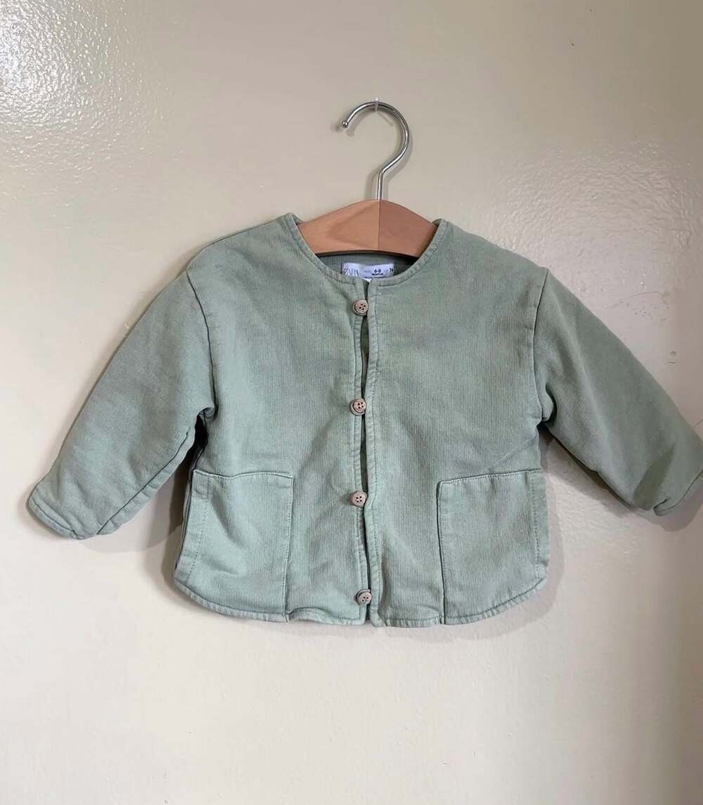 Zara Baby Sage Green Button-Up Jacket Size 6-9 Months